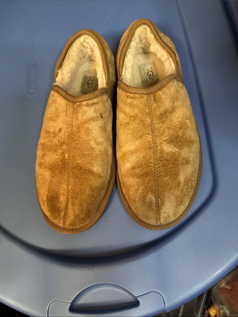 UGG Tan Suede Shearling Slip-On Mules